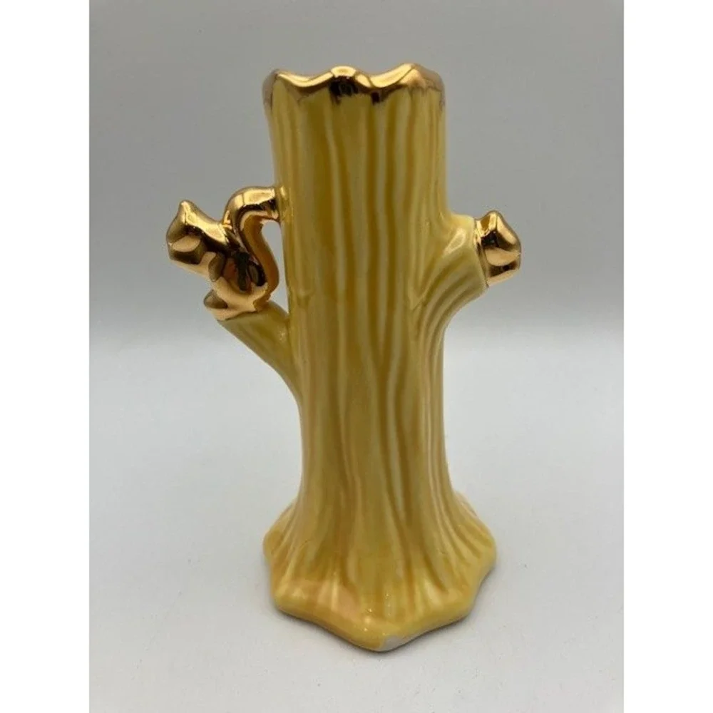Ceramic Yellow Squirrel Vase by‎ Holley Ross Studios 22K Gold Accents MCM 6